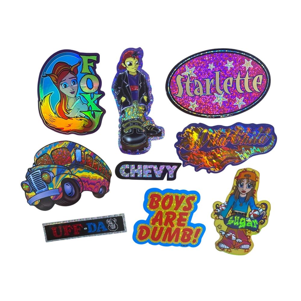 Y2K Sticker lot 9 unused vending machine stickers holographic metallic retro